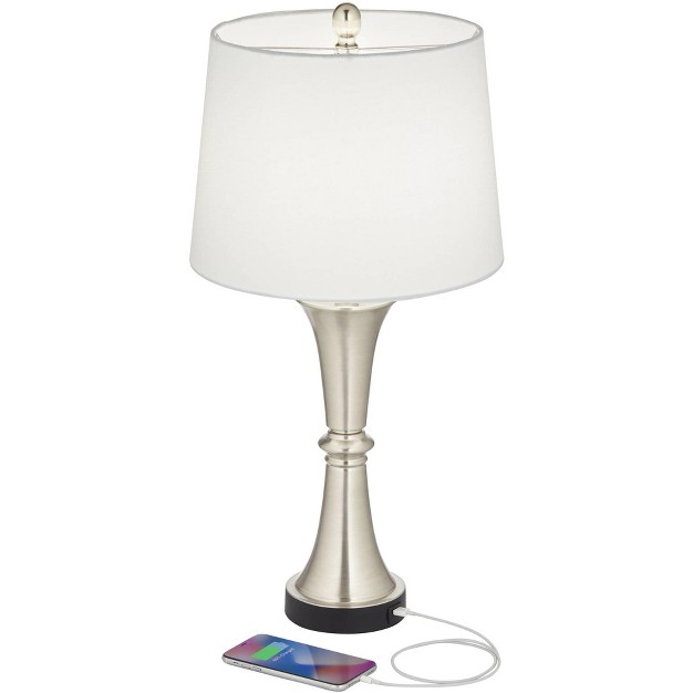 High Set Of 2 Silver With Usb Charging Port Led Touch On Off White Drum Shade For Bedroom Living Room Desk