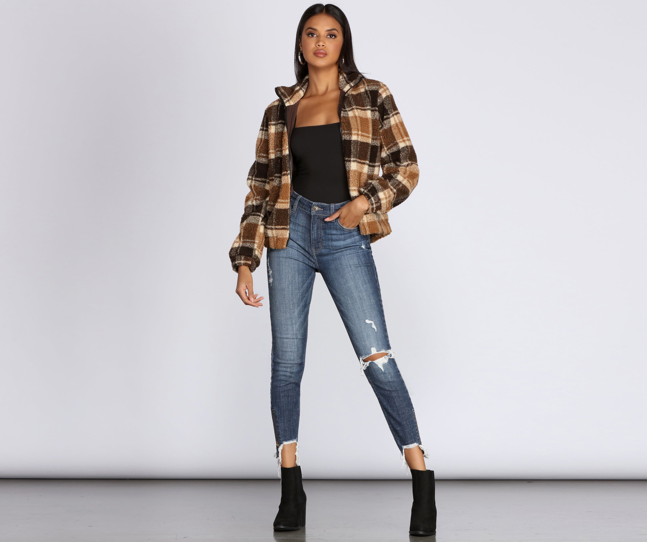 Pretty In Plaid Faux Fur Jacket