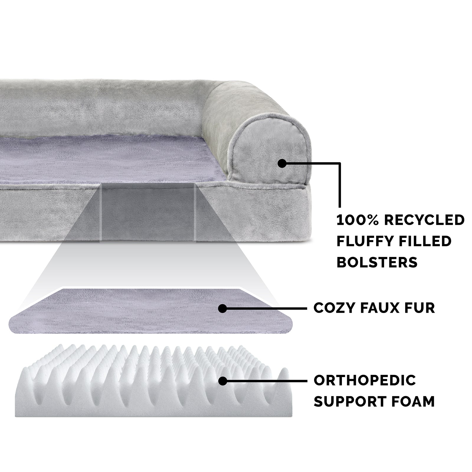 FurHaven | Orthopedic Faux Fur & Velvet Sofa Pet Bed for Dogs & Cats, Smoke Gray, Medium