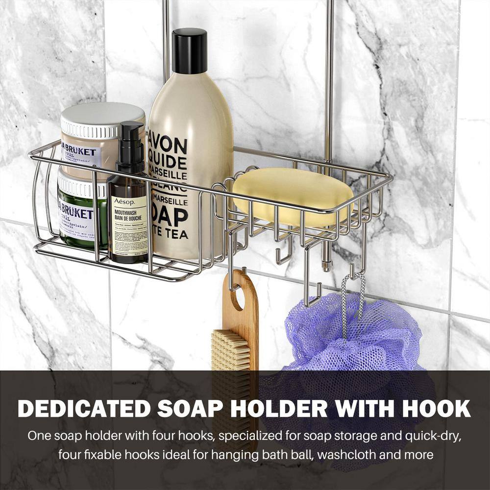 Cubilan Over-the-Shower Caddy with Hooks for Towels in Silver HD-SDN