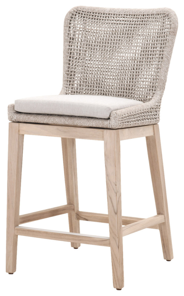 Taupe   White Rope Woven Indoor Outdoor Counter Stool Gray Teak Legs   Beach Style   Outdoor Bar Stools And Counter Stools   by Sideboards and Things  Houzz