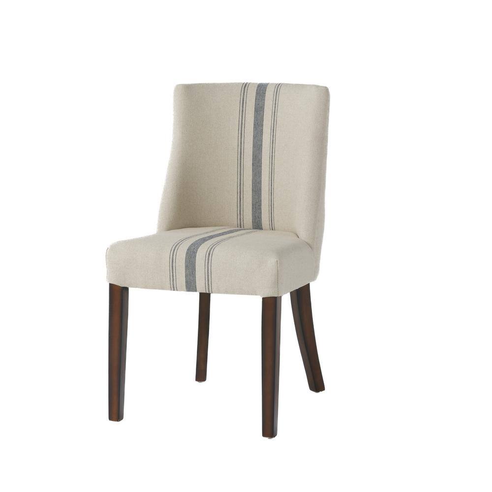 Noble House Harman Blue Stripe on Beige Linen Dining Chair (Set of 2) 5221