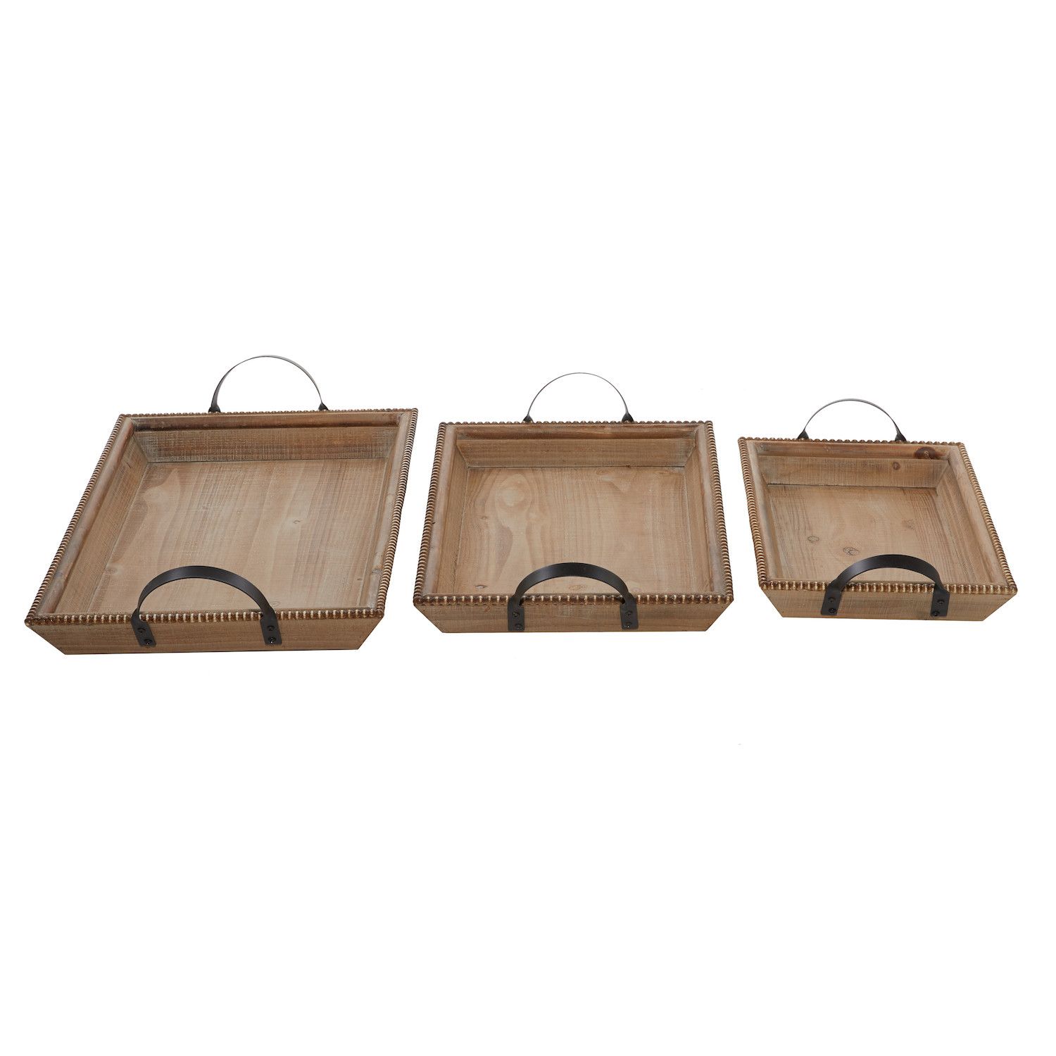 Stella and Eve Rectangular Wood Tray With Beaded Border 3-piece Set