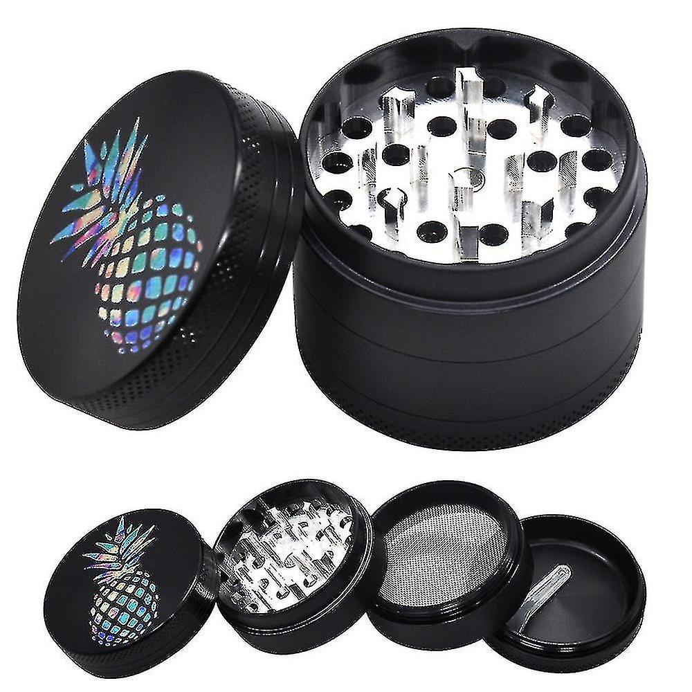 Aluminum Alloy Smoke Grinder， 50mm Diameter Four-layer Metal Smasher， Colorful Pineapple Pattern