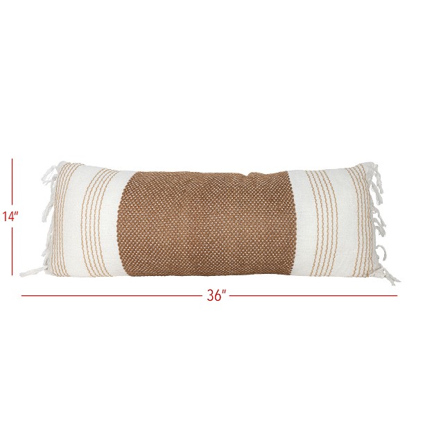 14x36 Inch Hand Woven Pillow Brown Cotton With Polyester Fill Foreside Home amp Garden