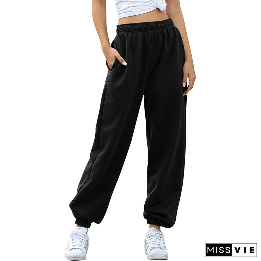 Women's Cinch Bottom Sweatpants Pockets High Waist Sporty