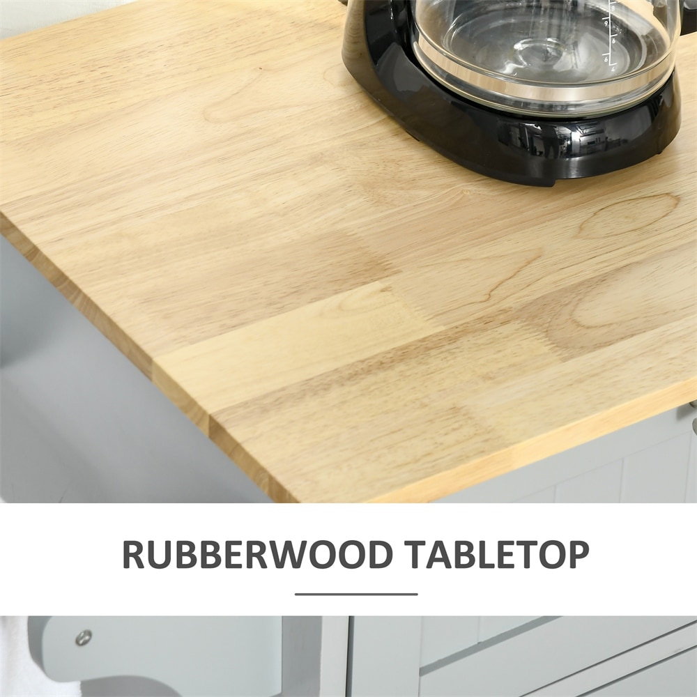 Mobile Kitchen Island  Kitchen Cart w/ Wood Top  Drawers   Towel Rack