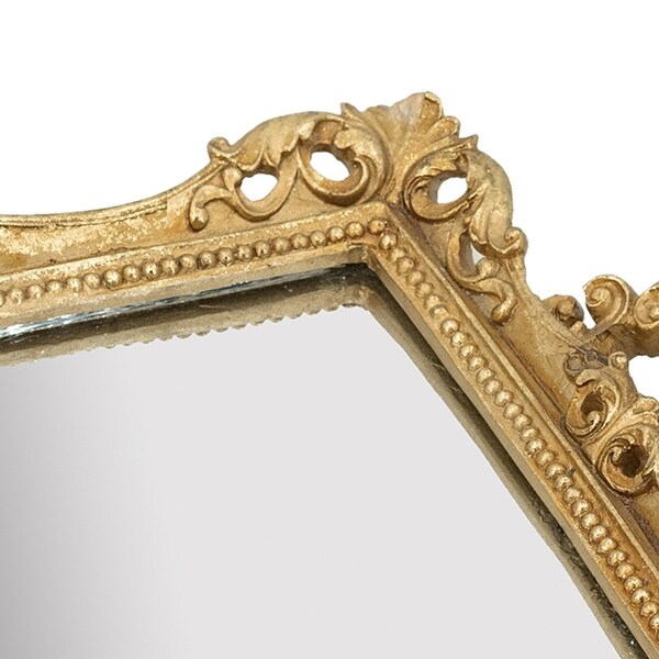 16 Inch Serving Tray， Decorative， Mirrored Bottom， Carved Gold Frame