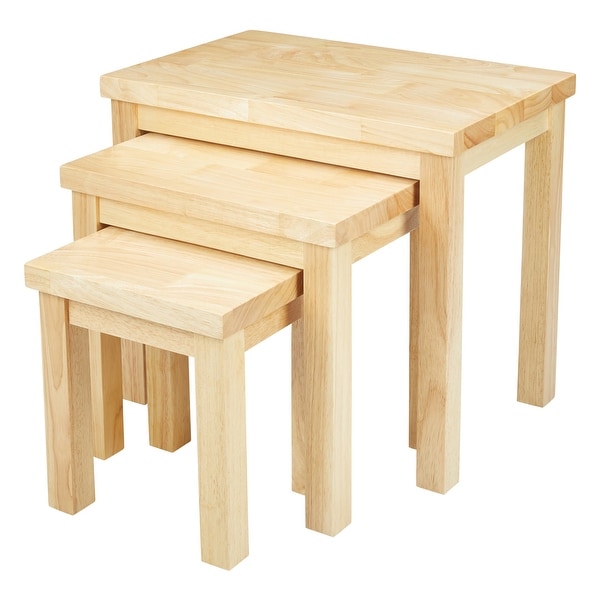 Rectangular 3 Piece Nesting End Side Table Set Rubberwood