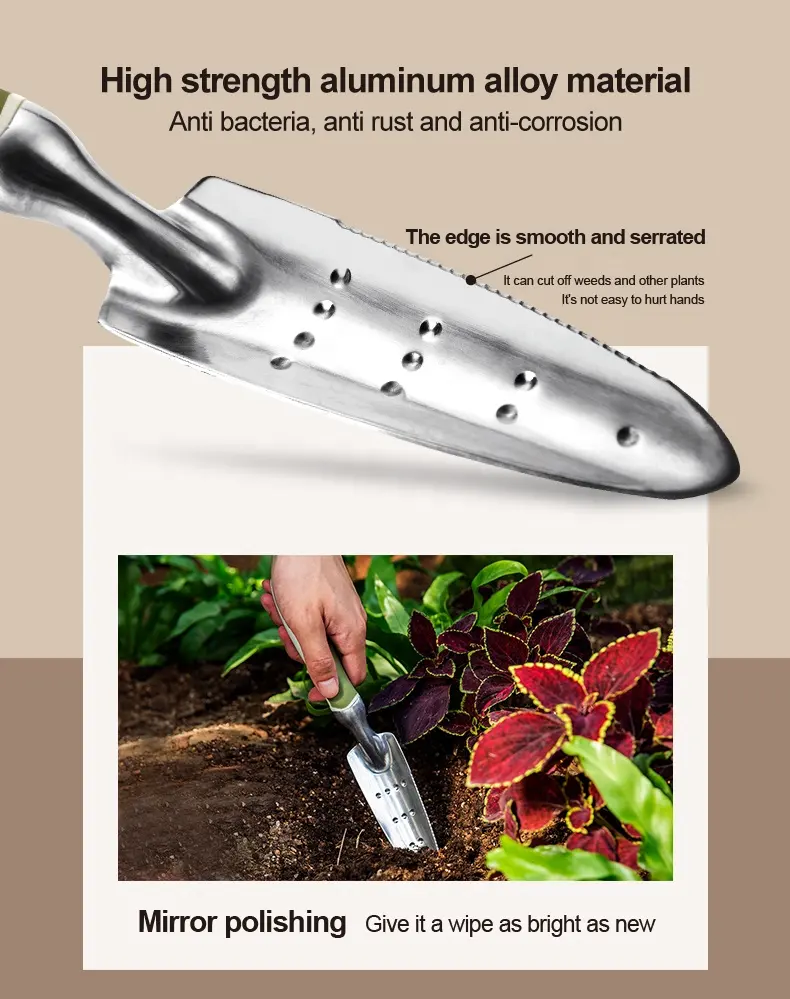 Worth Factory Aluminium Soft Plastic Ergonomic Set Short Trowel Handle Hand Tools for Garden