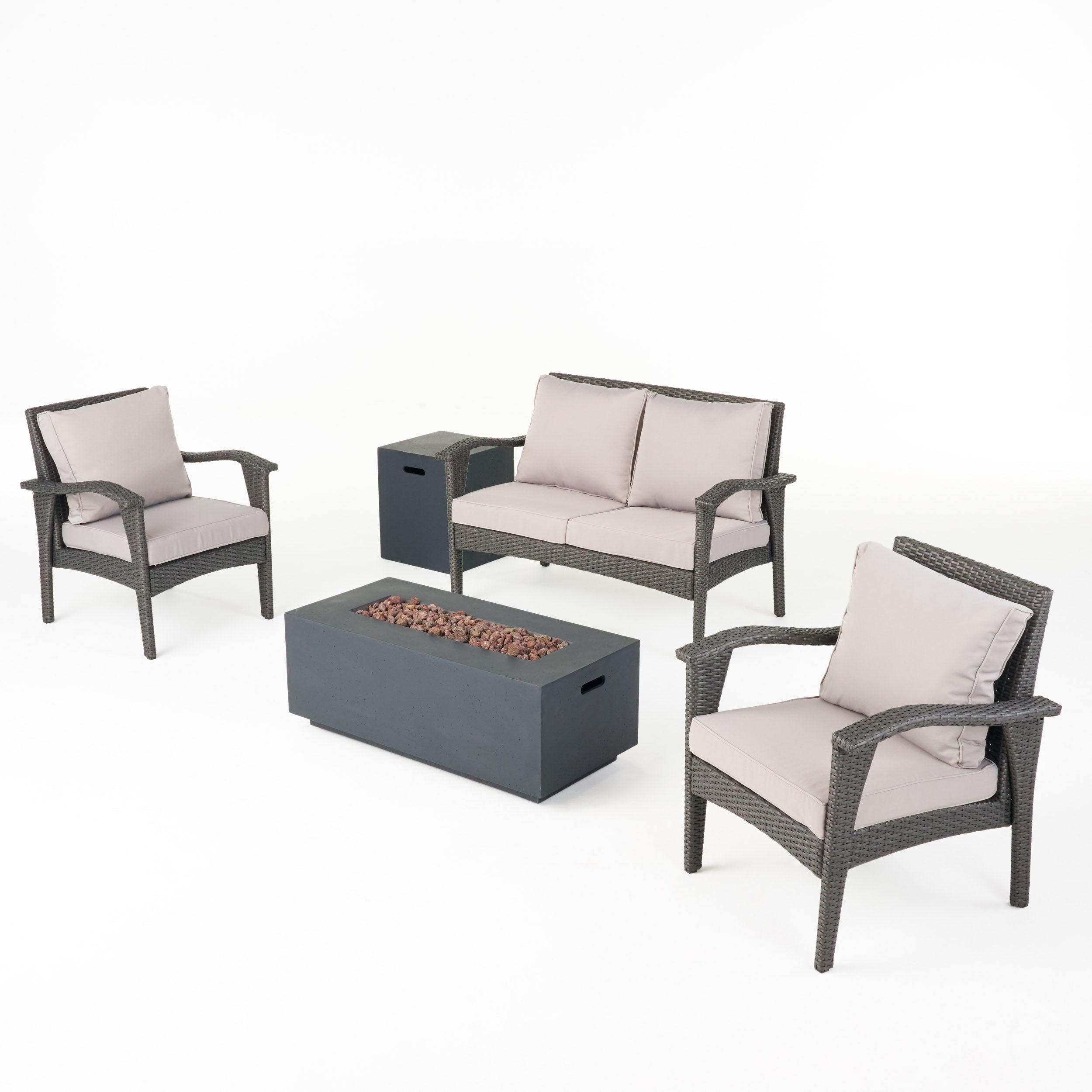 Mckynzie Outdoor 4 Seater Wicker Chat Set with Fire Pit