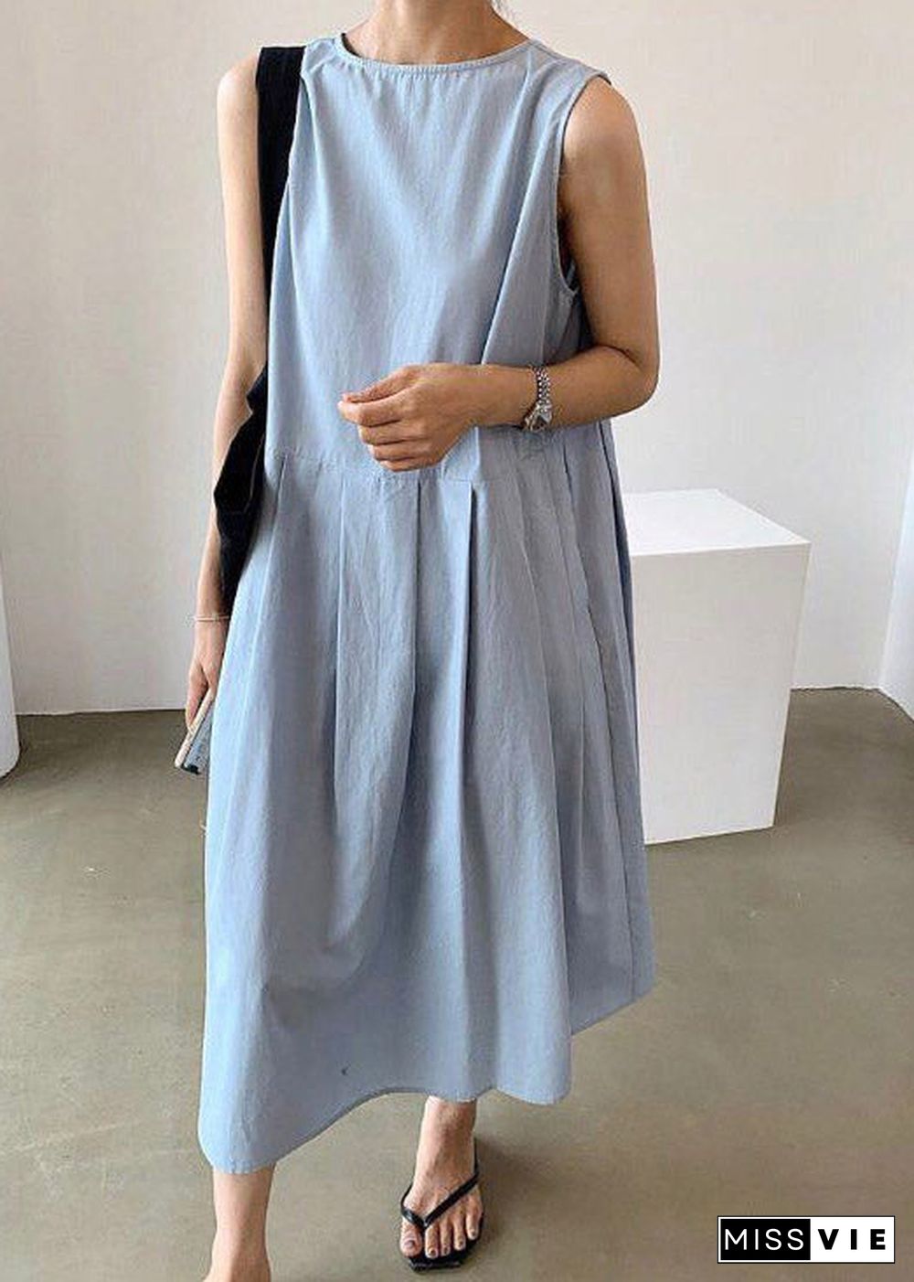 Blue V Neck Patchwork Cotton Maxi Dresses Summer