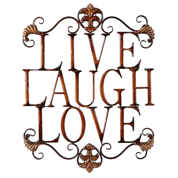 X 21 quot Traditional Metal Live Laugh Love Wall D cor Brown Olivia amp May