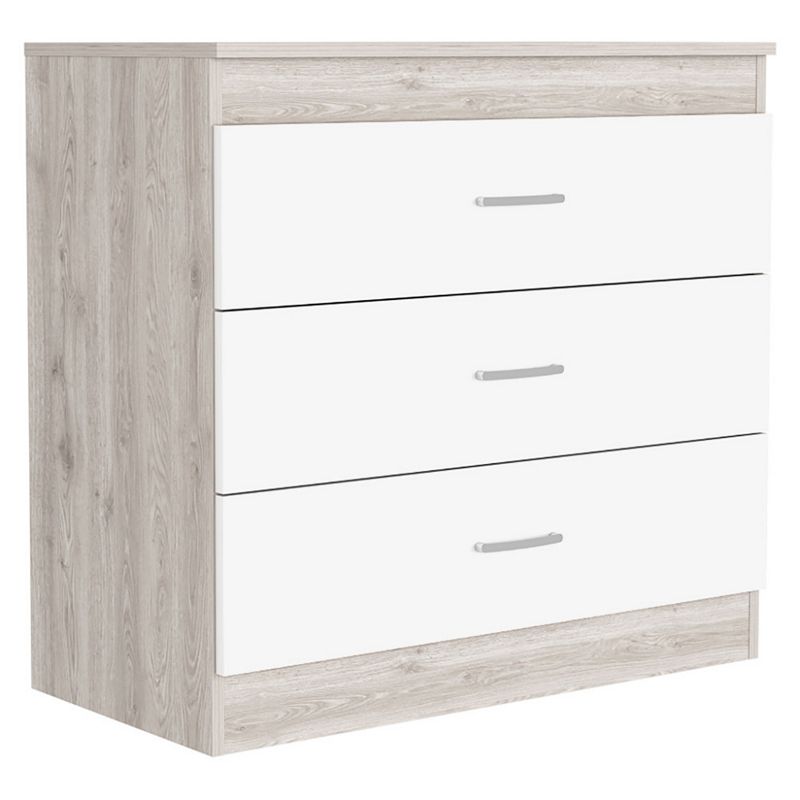 DEPOT E-SHOP Zurich Three Drawers Dresser， Metal Hardware， Superior Top， Light Gray / White