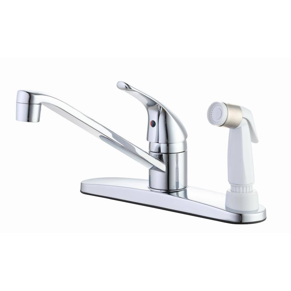 Glacier Bay Single-Handle Standard Kitchen Faucet in Chrome with White Deck Sprayer HD67552-1601