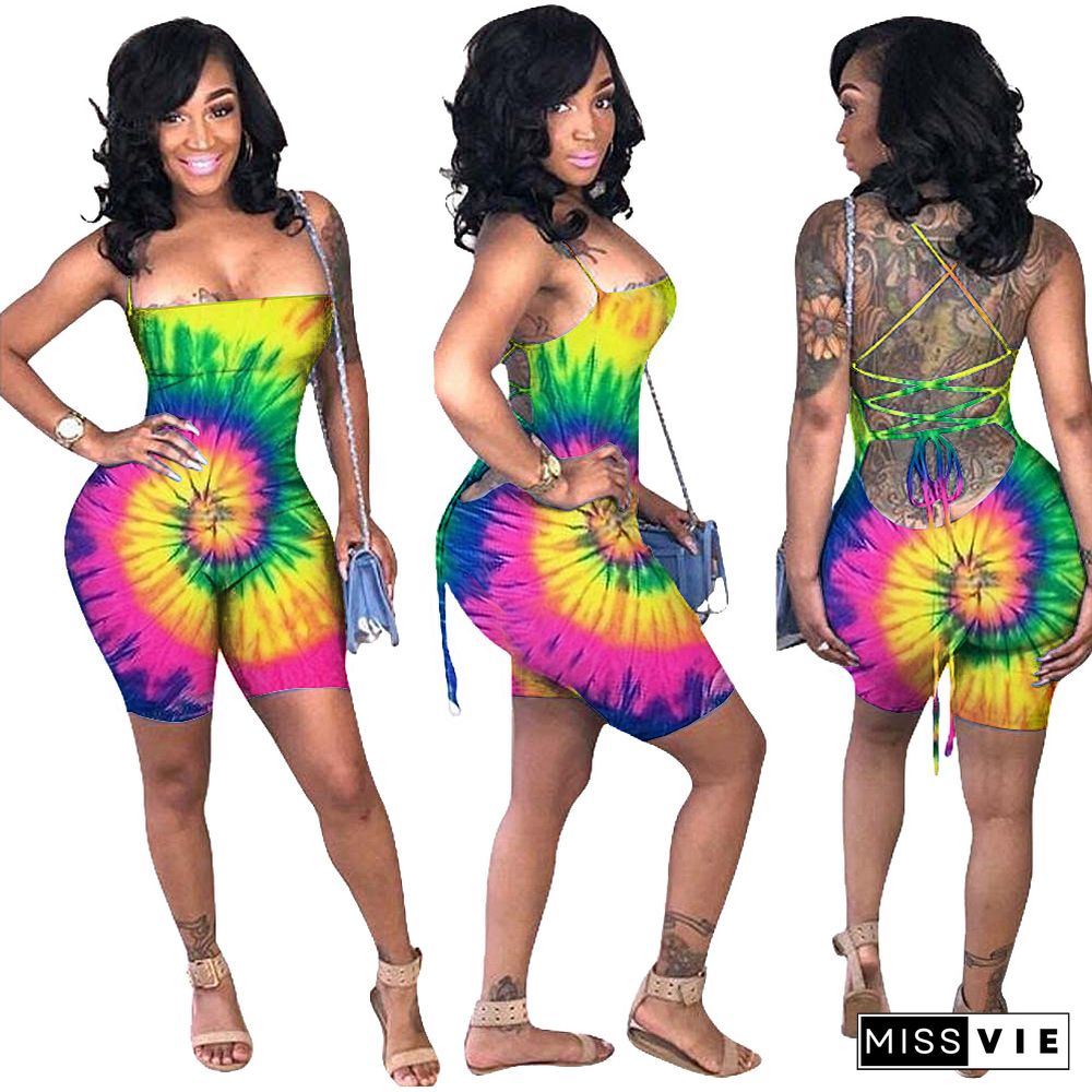 Vogue Tie-dye Sexy Strapless Backless Sleeveless Onesies Romper