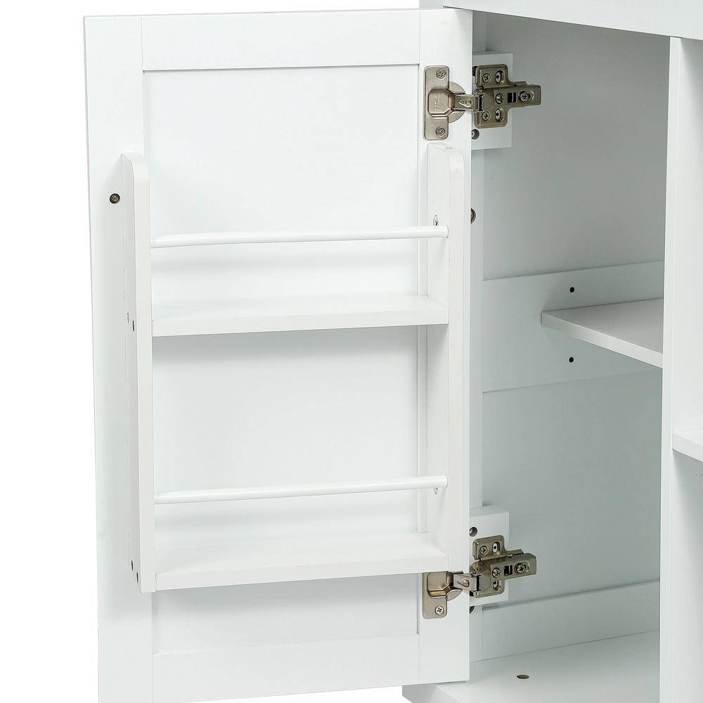 Runesay White Rubber Wood 53 in. W Kitchen Island Cart with Drop-Leaf Countertop and Cabinet Door Internal Storage Racks KIW-231