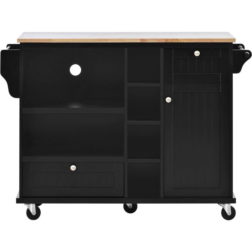 Nestfair Black Modern Kitchen Island with Storage Cabinet and Two Locking Wheels CKK6670B