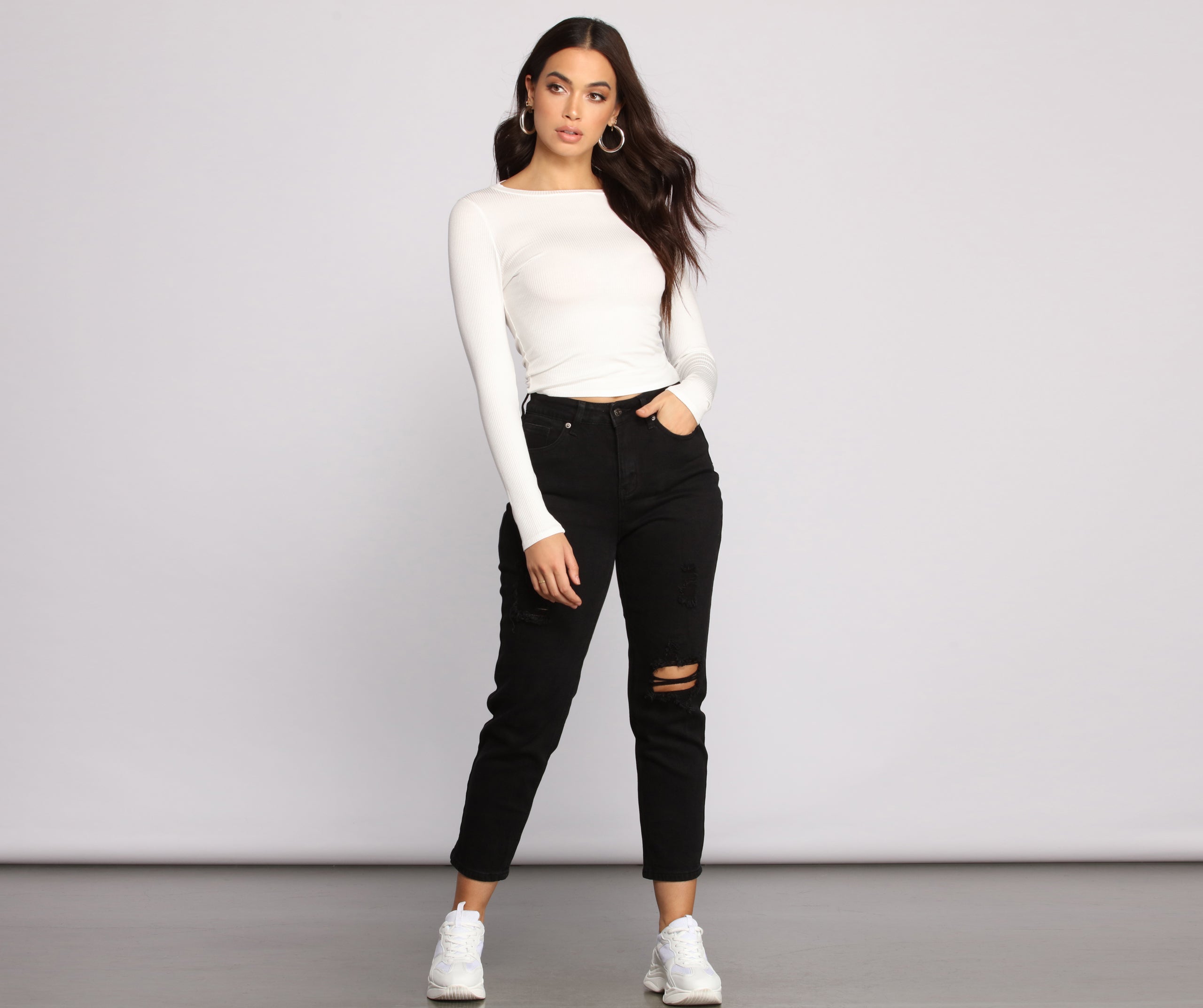 High Rise Destructed Boyfriend Jeans