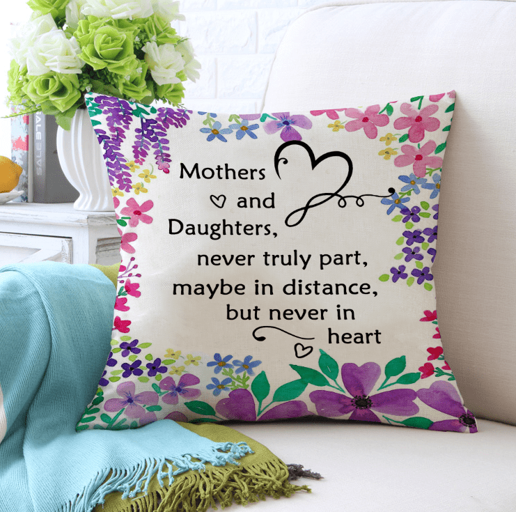 Wajade Mother Gift from Daughter,Mothers Pillow Cover Mothers and Daughters, Never truly Part, Reminder Gift for Mother, Cotton Linen Decorative Cushion Pillowcase 18