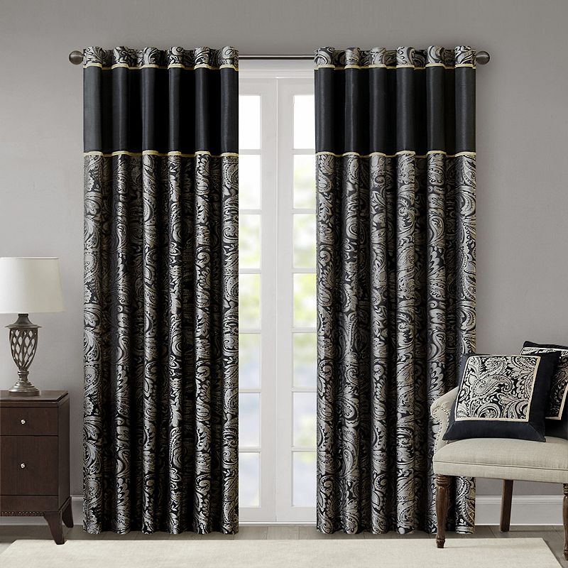 Madison Park 2-Pack Whitman Light Filtering Faux Silk Jacquard Rod Pocket Window Curtains