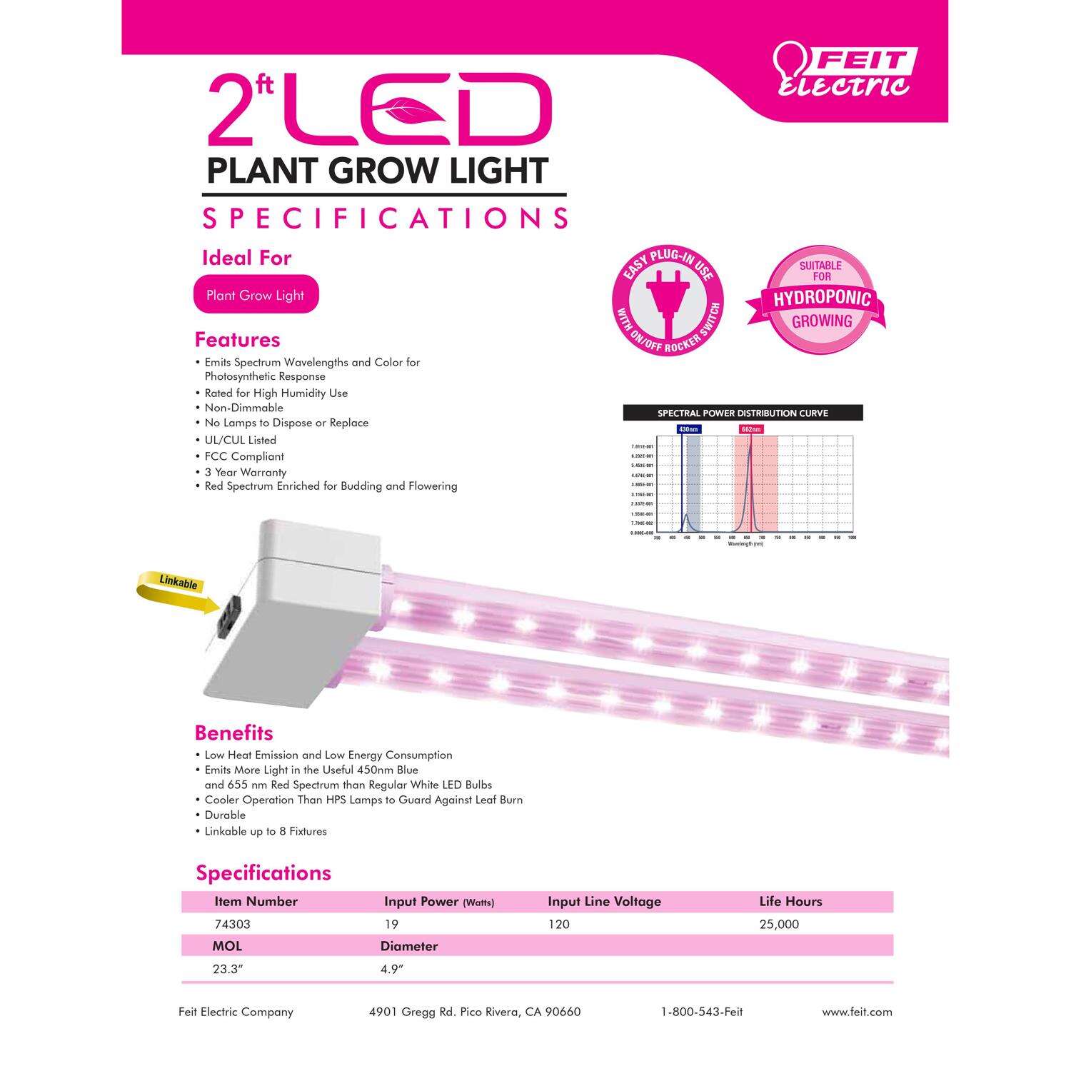 Feit Grow Fixtures Hydroponic Grow Light 19 W LED