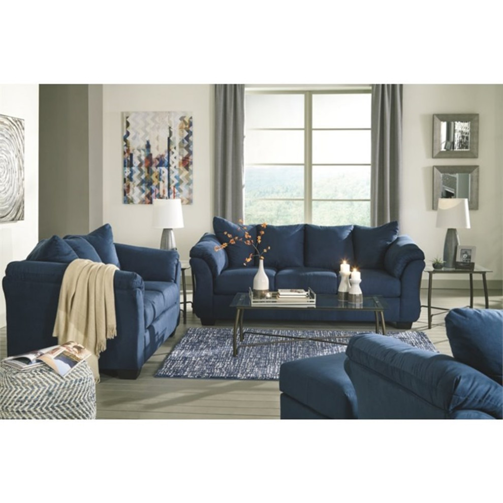 Bowery Hill Modern / Contemporary Fabric Loveseat in Blue Finish   Contemporary   Loveseats   by Homesquare  Houzz