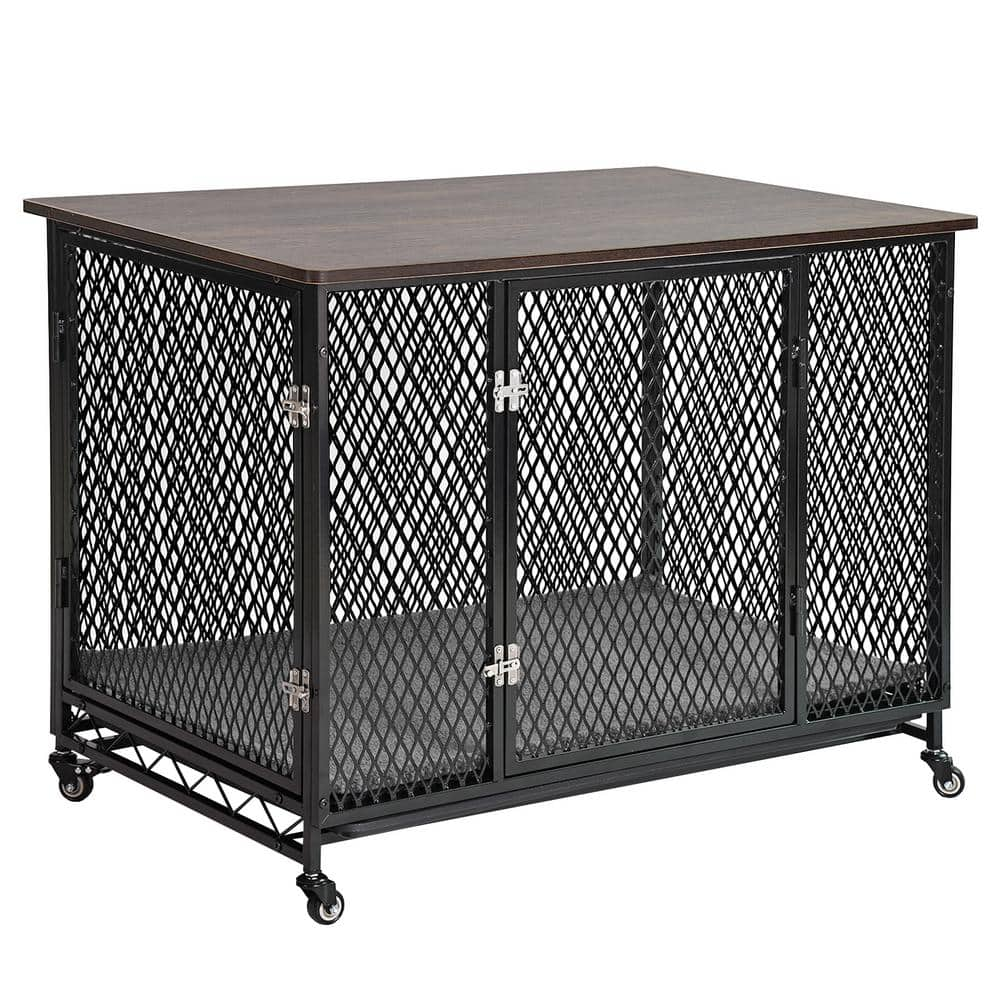 aivituvin Dog Crate Furniture, Side End Table with Tray, Cushion and Casters AIR79