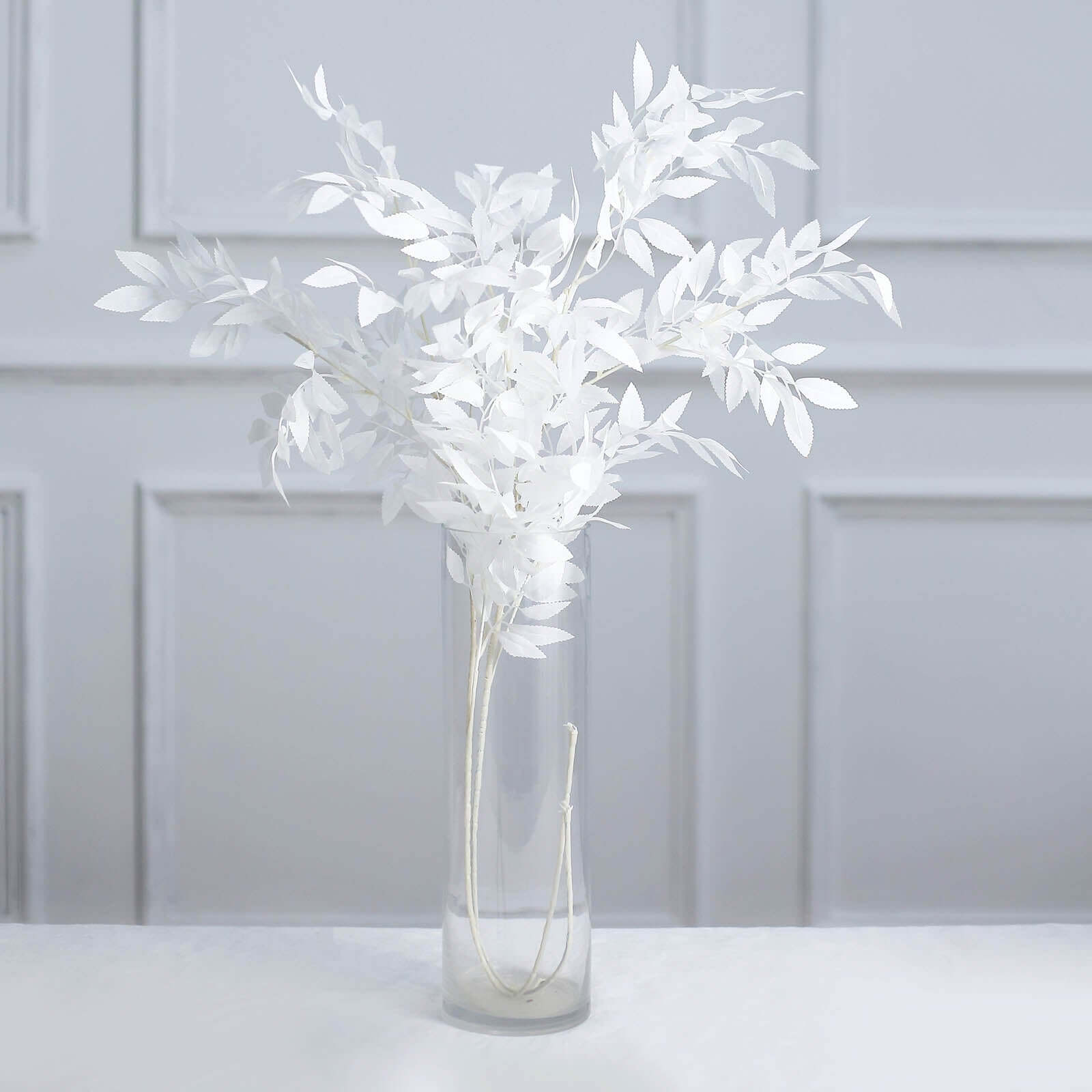 2 Bushes White Artificial Silk Plant Stem Vase Fillers, Faux Beech Leaf Branches 42