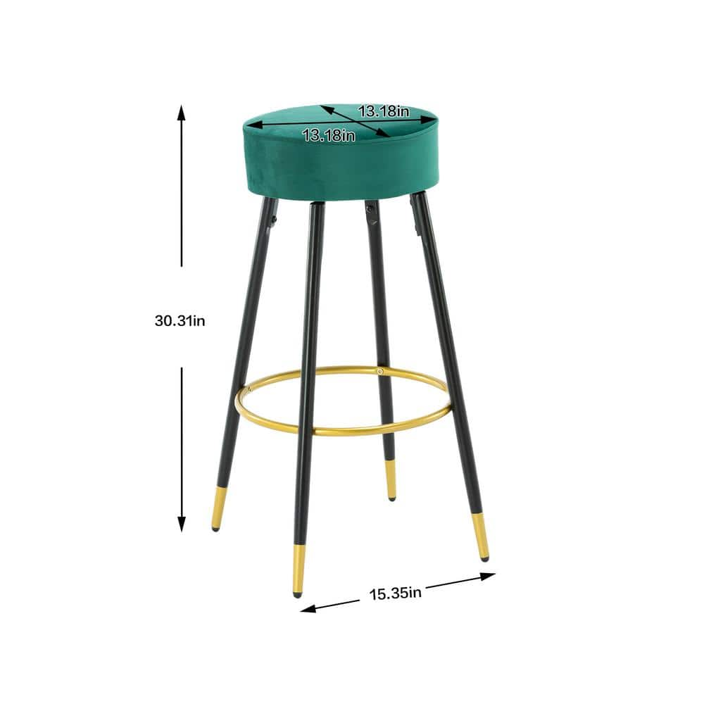 Tidoin 30.11 in. Green Metal Frame Low Back Bar Stool with Velvet Seat OFC-YDW6-774