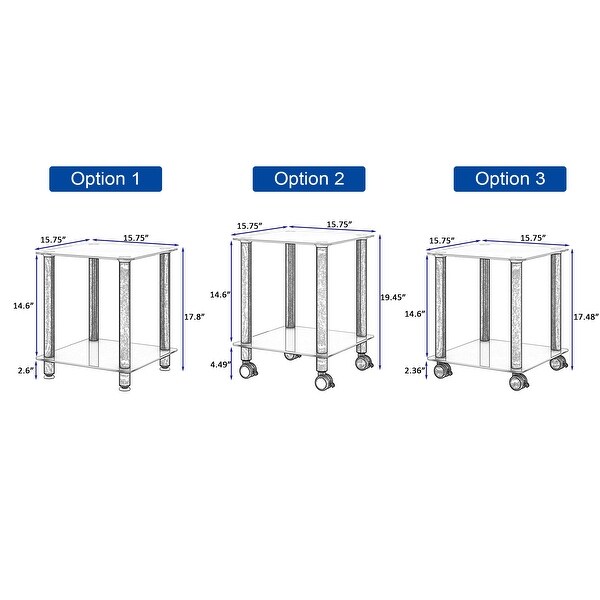2 Tier End Side Table on Wheels with Storage Nightstand