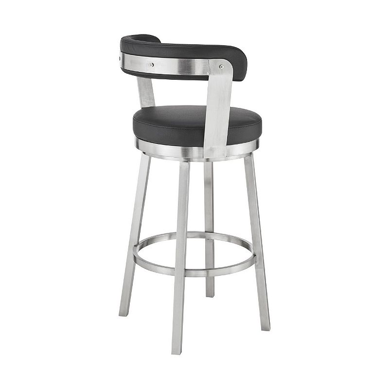 Swivel Barstool with Open Back and Metal Legs， Black and Silver