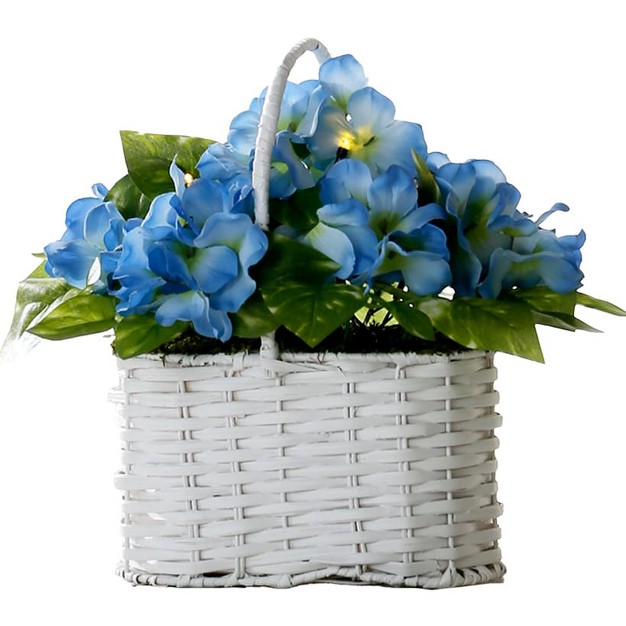 The Lakeside Collection Blue Floral Lighted Easter Display With Woven Faux Wood Basket