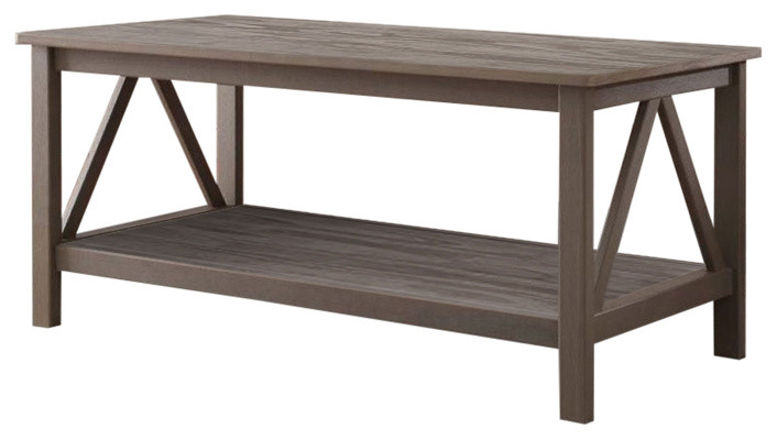 Atlin Designs Wooden Coffee Table in Rustic Driftwood   Transitional   Coffee Tables   by Homesquare  Houzz