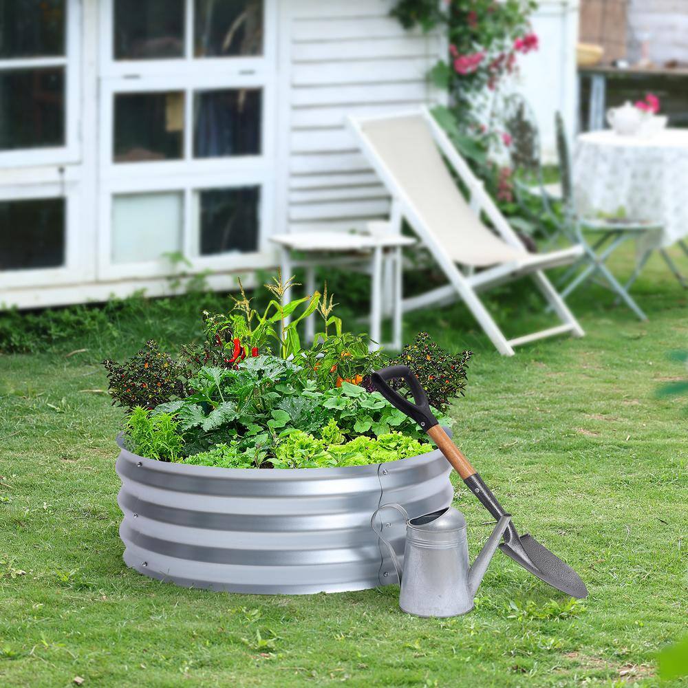 LuxenHome 36 in. Galvanized Metal Round Raised Garden Bed WHPL1270