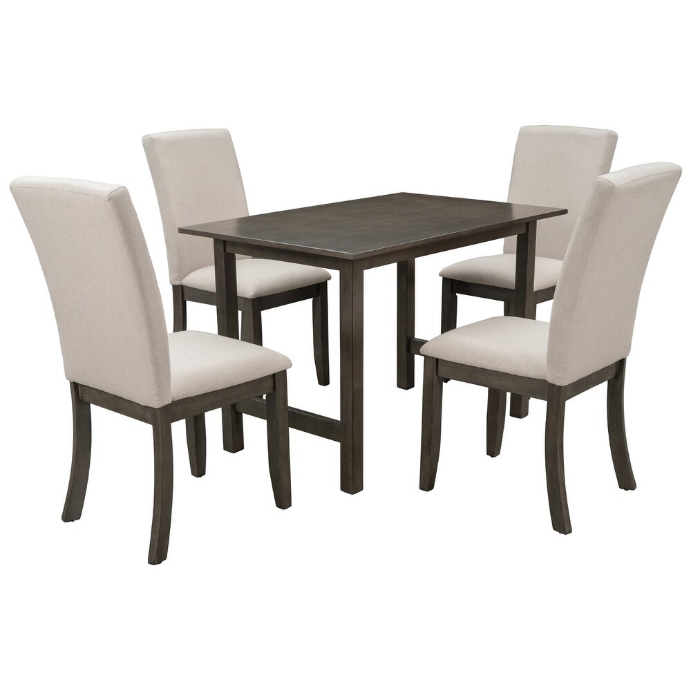 Farmhouse 5 Piece Wood Dining Table Set for Small Places  4 Upholstered Chairs