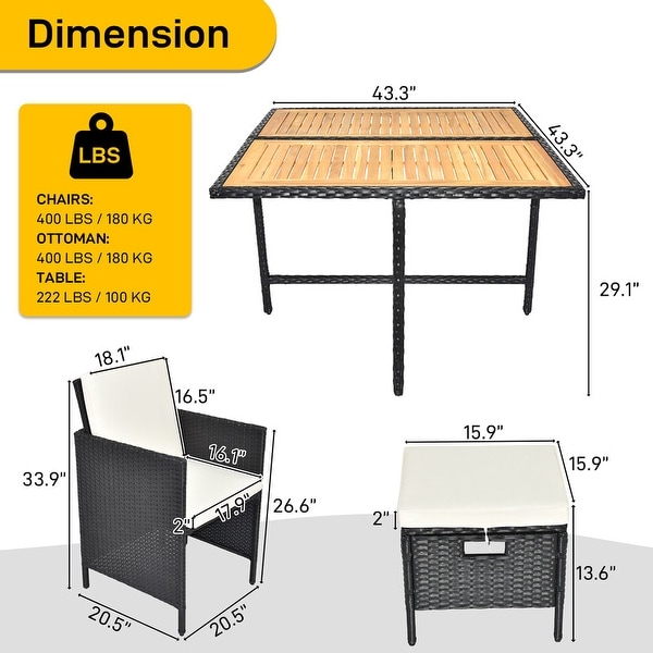 Outdoor 8Person Wicker and Acacia Wood Dining Set with Cushions