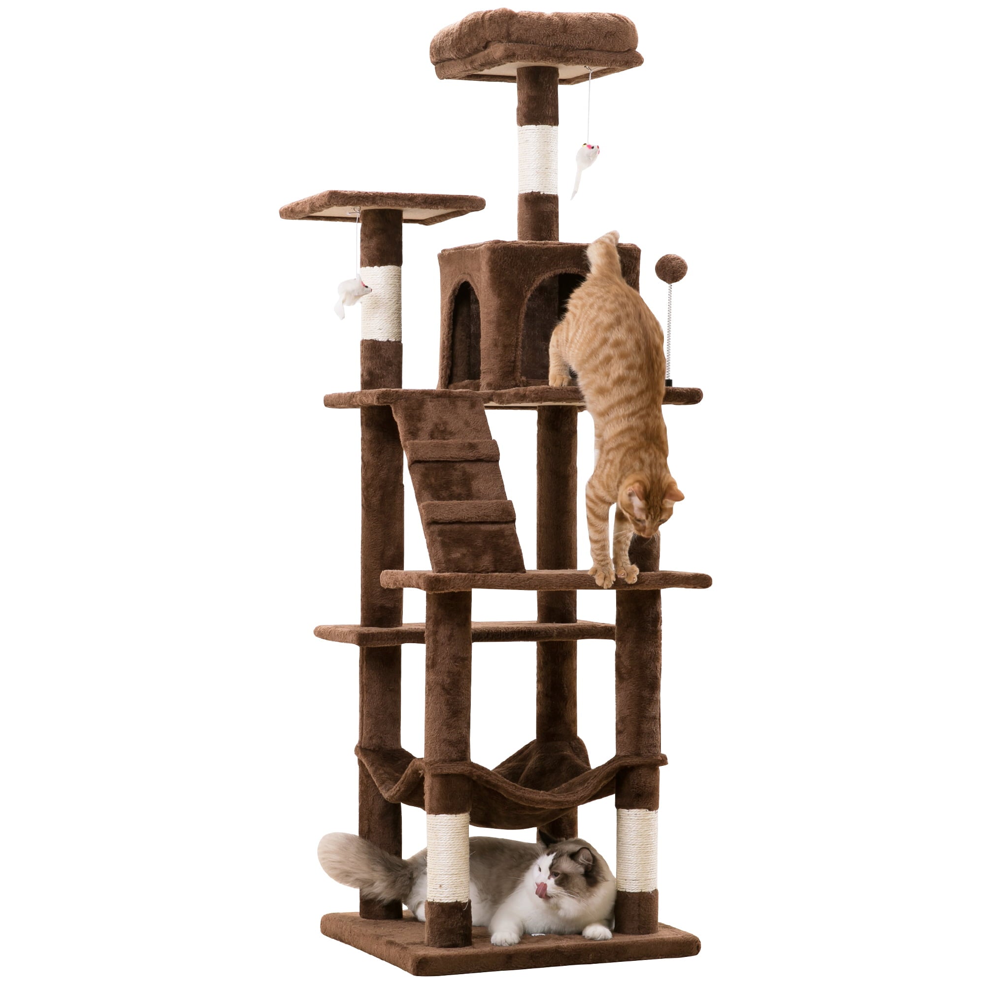 MWPO 63.8-in Multi-Level Cat Tree with Condo and Scratching Post Tower,Brown