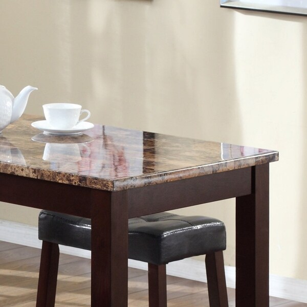 3-Piece Counter Height Glossy Print Marble Breakfast Table with Stools