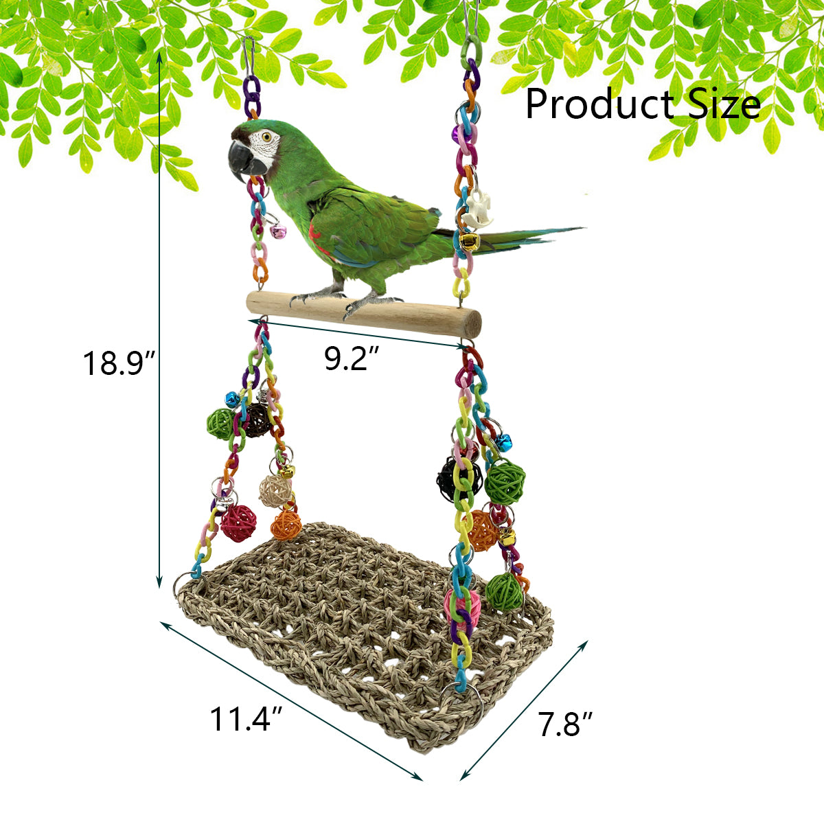 Bird Seagrass Swing Toys with Wood Perch Bird Parrot Trapeze Swing Seagrass Bird Climbing Hammock Bird Perch Stand Chewing Toy for Lovebird， Cockatiel， Budgie， Conure Parrotlet， Parakeets