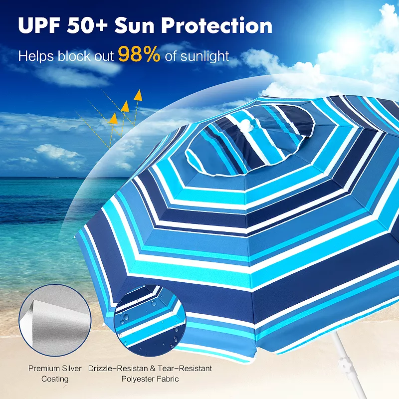 6.5 Feet Patio Beach Umbrella with Cup Holder Table and Sandbag