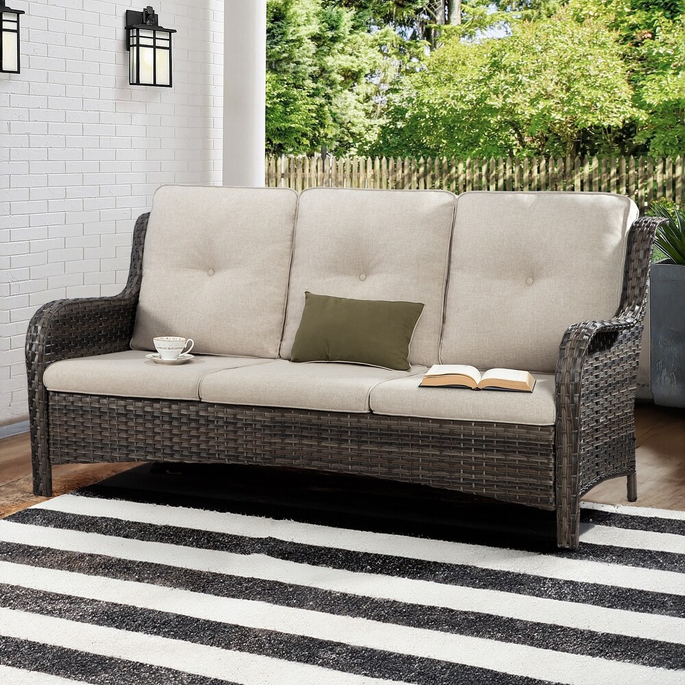 Cozywor 3 Seat Wicker Outdoor Patio Sofa Sectional Couch with Cushions