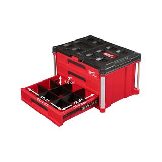 MW 38 in. Drive SAEMetric Mechanics Tool Set (62-Piece) with PACKOUT 3-Drawer Tool Box 48-22-9008-48-22-2706-48-22-8443