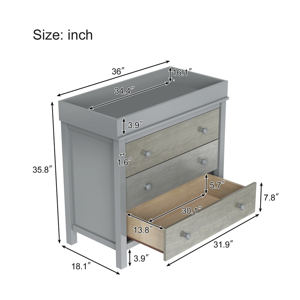 3 Drawer Changer Dresser with Removable Changing Tray