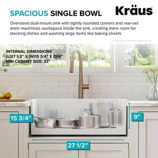 KRAUS Turino White Fireclay 29.88 in. Single Bowl Drop-InUndermount Kitchen Sink KFD1-30GWH