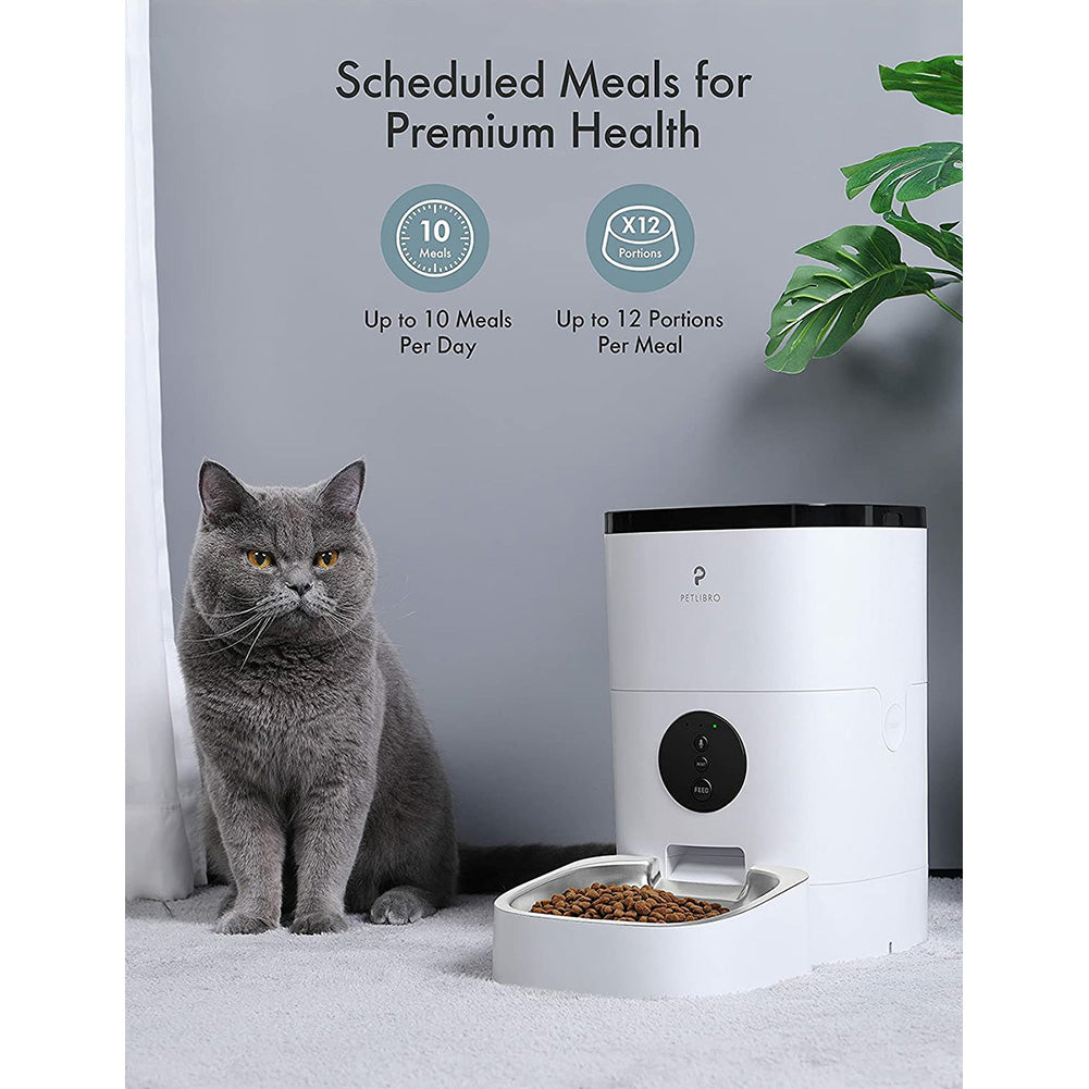 Automatic cat feeder， timed cat feeder with desiccant bag for dry pet food， programmable portion control from 1 to 4 meals per day and 10S voice recorder for cats and dogs Wifi.