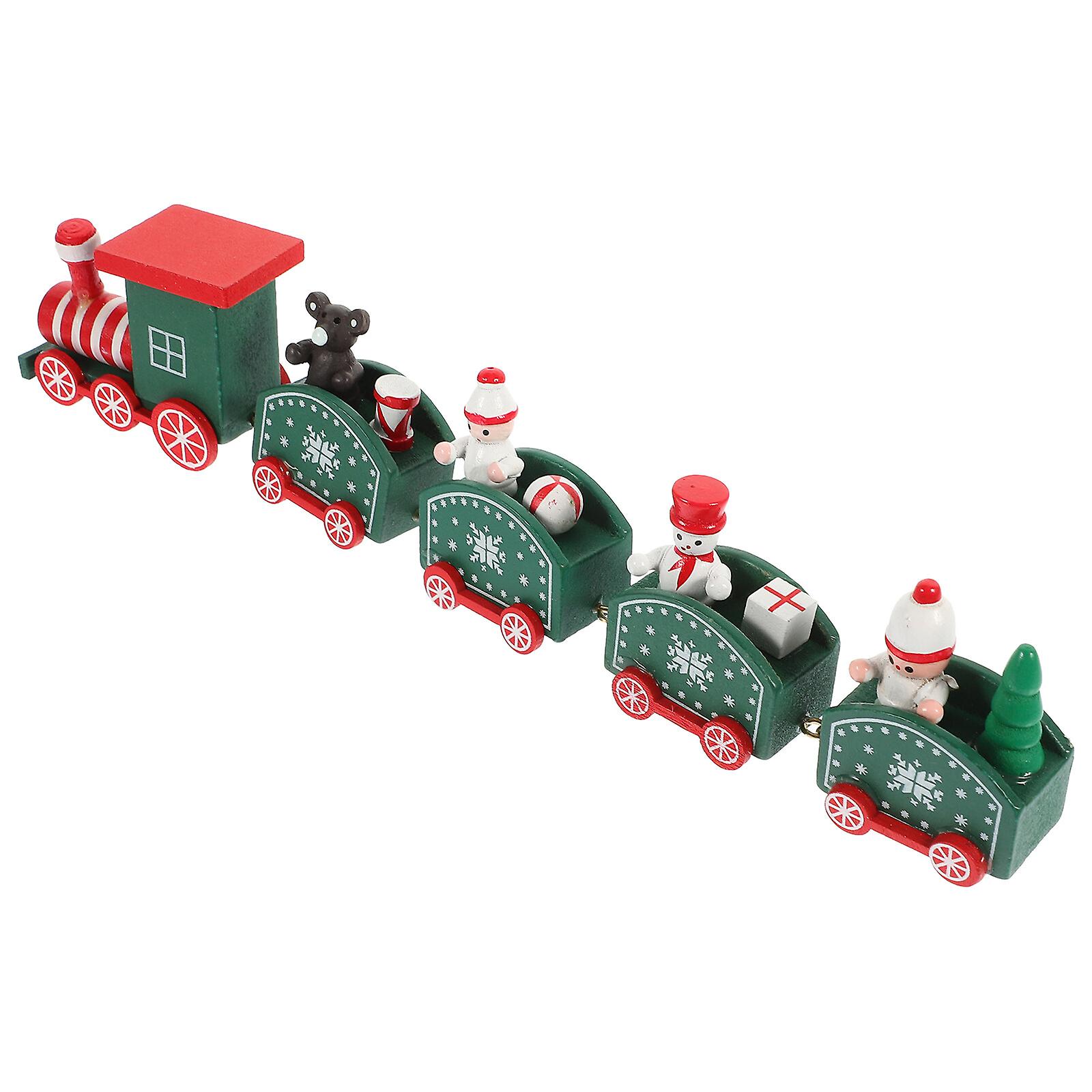 Wooden Train Toy Cartoon Train Model Christmas Home Decoration Festival Desktop Craft