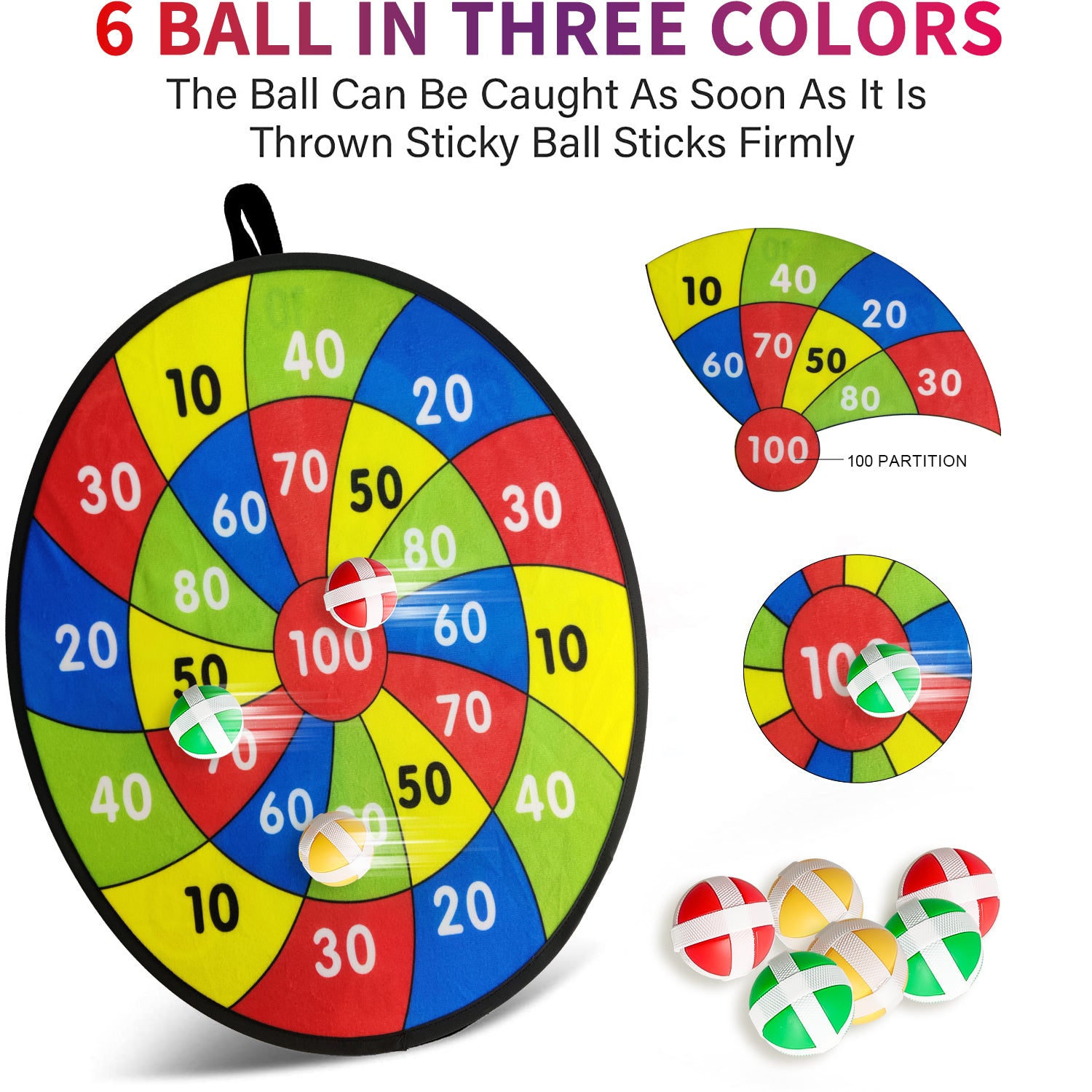 19 inch Dart Board, Double-sided Dart Board for Kids, 6 Sticky Balls, Indoor Outside Game Toys for 3 4 5-12 Year Old Boys Girls