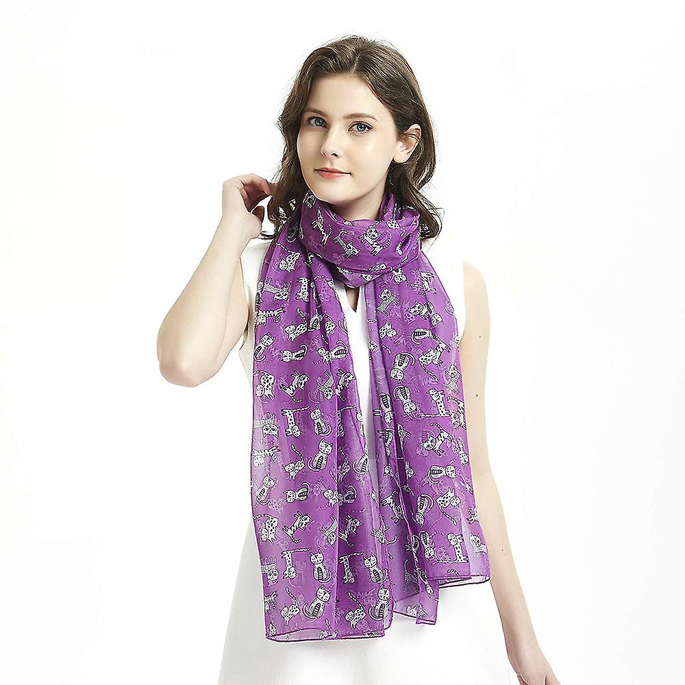 White Cats Gifts Purple Scarfs For Women Lightweight Cats Print Shawl Head Wraps