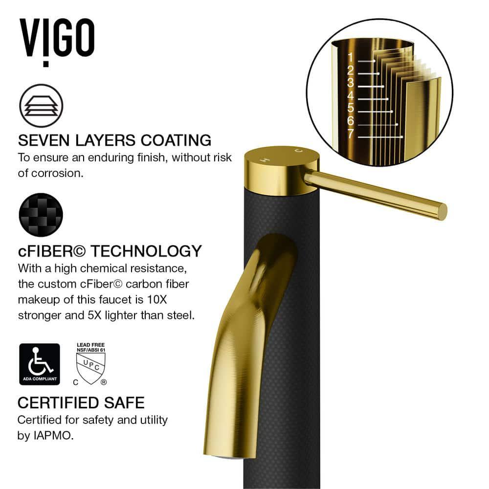 VIGO Madison Single Handle SingleHole Bathroom Faucet in Matte Gold and Carbon Fiber